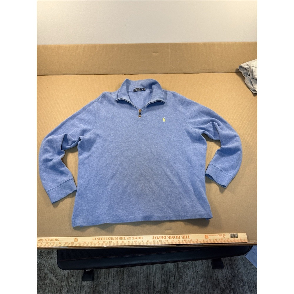 Polo Ralph Lauren Sweater Men XL Blue Quarter Zip Knit Pullover Pony Preppy‎